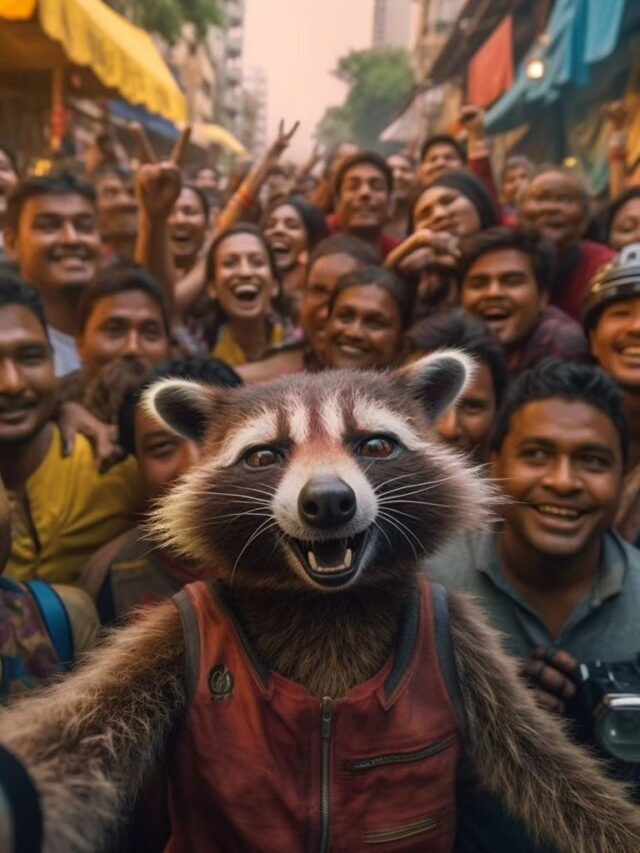 Cast of Guardians of the Galaxy in the streets of India